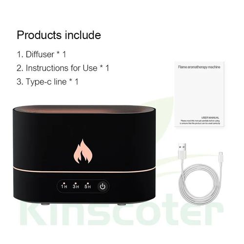 Diffuseur d'arme lectrique LED,humidificateur de flamme 1/3/5H,USB,minuterie intelligente,Simulation de lampe de nuit,250ml - Type BLACK