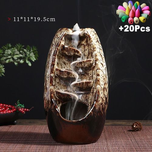 Diffuseur D'arme Feng Shui Porte-Bonheur, Dcorations De Salle, Diffuseur D'arme De Mariage, Brleur D'encens  Reflux En Cascade Avec 20 Cnes D'encens