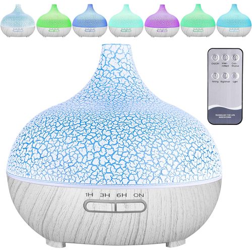 Diffuseur D'huiles Essentielles,550ml Ultrasonique Humidificateur Diffuseur Aromathrapie Electrique Avec Tlcommande,7 Couleurs Lumires Led,Minuterie,Arrt Automatique,Silencieux
