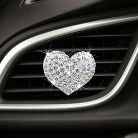 Diffuseur d'huiles essentielles de voiture d'aromathérapie 4 pièces, forme  de coeur en cristal, pince d'évent de diffuseur de voiture pour les  décorations intérieures de voiture de femmes