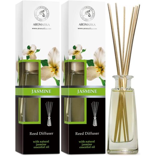 Diffuseur Parfum De Jasmine 2x100ml Avec Huile Essentielle Naturelle De Jasmin - Fragrance Frache Et Durable - Diffuseur Cadeau Avec 10 Btonnets De Bambou