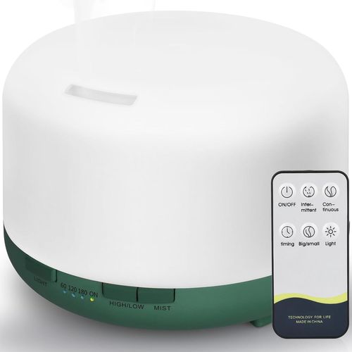 Diffuseurs D'huiles Essentielles 450 Ml, Humidificateur D'aromathrapie  Ultrasons  Arme lectrique Lumire Led Romantique  7 Couleurs - Vert Fonc