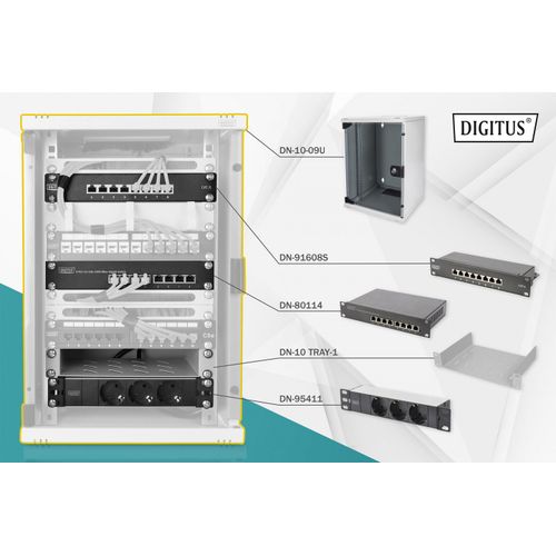 Digitus 10-Inch Set - Armoire Rseau 9u - tagre - Multiprise - Panneau De Brassage 8 Ports - Commutateur Gigabit 8 Ports
