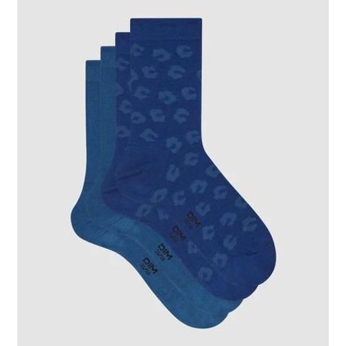 Dim Lot De 2 Paires De Chaussettes Femme Viscose  Fleurs Bleu Dim Bambou