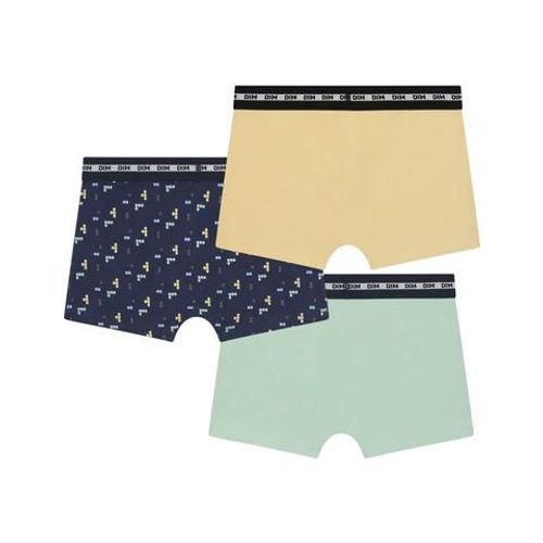Dim Lot De 3 Boxers Garon Motif Pixel Bleu Jaune Coton Stretch Fashion