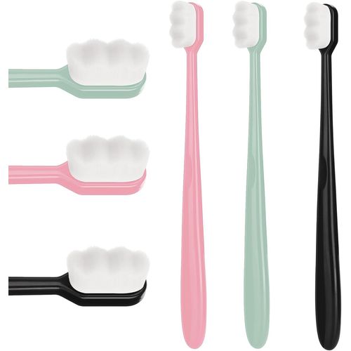 Dimeho Brosse  Dents Manuelle Extra Douce Pour Les Gencives Et Les Dents Sensibles, En Microfibre Avec Poils Doux (Noir, Vert, Rose)