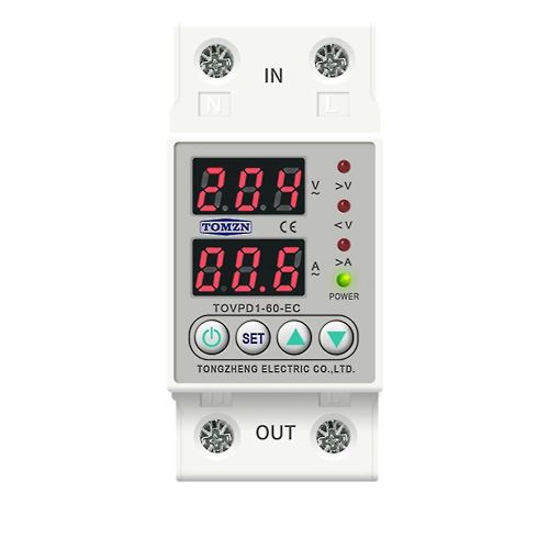 Din Rail Dual Display Adjustable Over Voltage Current And Under Voltage Protective Device Protector