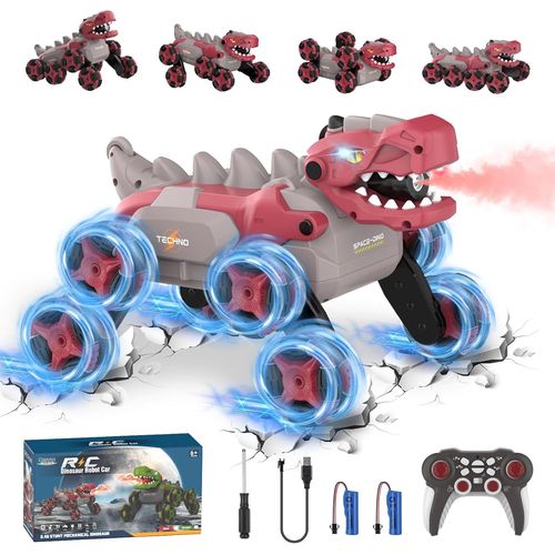 Dinosaur Voiture Tlcommande 3 4 5 6 7 8 9 Ans,8WD 2.4GHz Monster Truck Telecommande avec Rotation  360/Pulvrisation/Lumire,Jouet Enfant Garon Jouet 3-12 Ans Voiture Enfant,Rouge