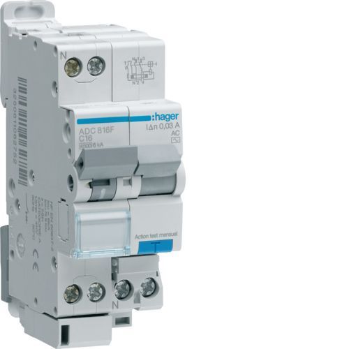 Disjoncteur Diffrentiel 1p+N 4.5-6ka C-16a 30ma Type Ac Hager Adc816f