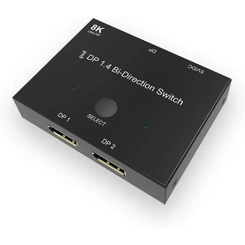 DisplayPort-Mathiateur de commutateur bidirectionnel 1.4, 1X2 ou 2x1, DP 1.4, KVM, 8K @ 30Hz, 4 K @ 144Hz pour plusieurs sources et crans-Noir