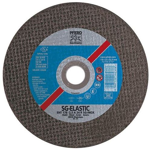 Disque  Trononner Sg-Elastic-Inox Pour L'usinage De L'acier Inoxydable,  X pais. : 115 X 1,0 Mm, Modle Droit, Vitesse Maxi. 13300 Tr/Mn