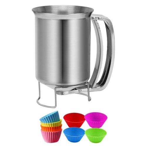 Distributeur de Pte 2 en 1 Acier Inoxydable 800 Ml avec PoignE  Presser, Verseur CrPes, Pichet Pte, Outil Cuisson