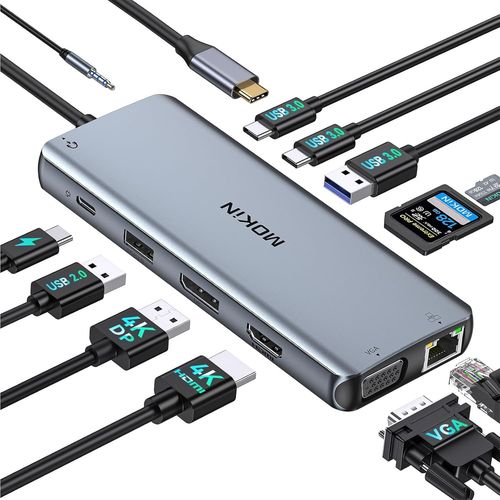 Docking Station USB C avec 3 Moniteurs,12 en 1 Station d'accueil USB C vers HDMI et Displayport et VGA,Ethernet RJ45,100W PD,USB 3.0/2.0,SD/TF et Audio,Dock USB C pour MacBook HP Lenovo Dell .[W179]