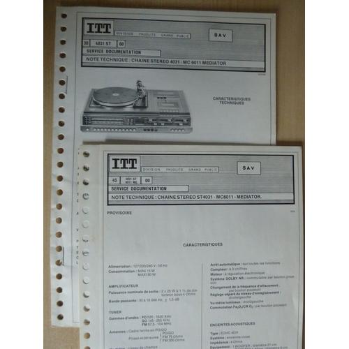 Documentation Technique Chaine Stro Itt 4031 - Mc 6011 Mediator   