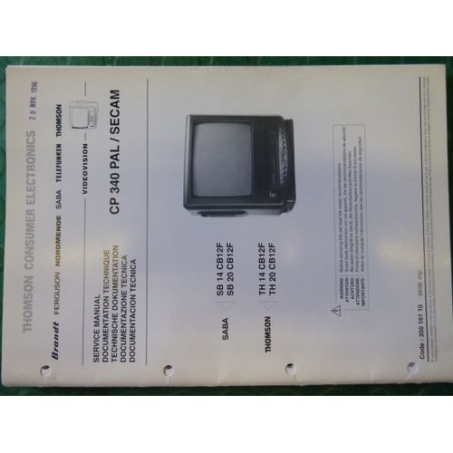 Documentation Technique Thomson Cp 340 Pal / Secam Combi Tv/Vhs   