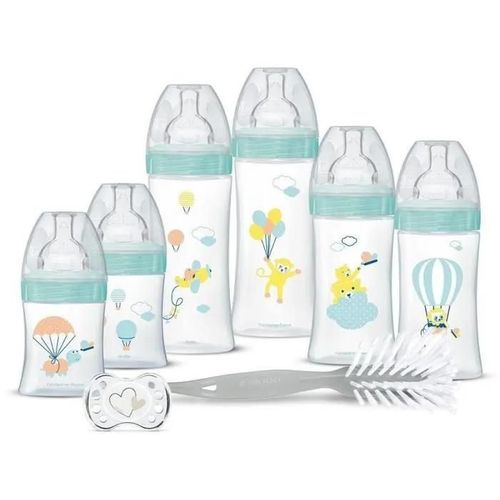 Dodie Kit Naissance - 6 Biberons Anti-Colique Ttines Plates, 1 Sucette Anatomique 0-2 Mois, 1 Goupillon - Sans Bpa - Vert
