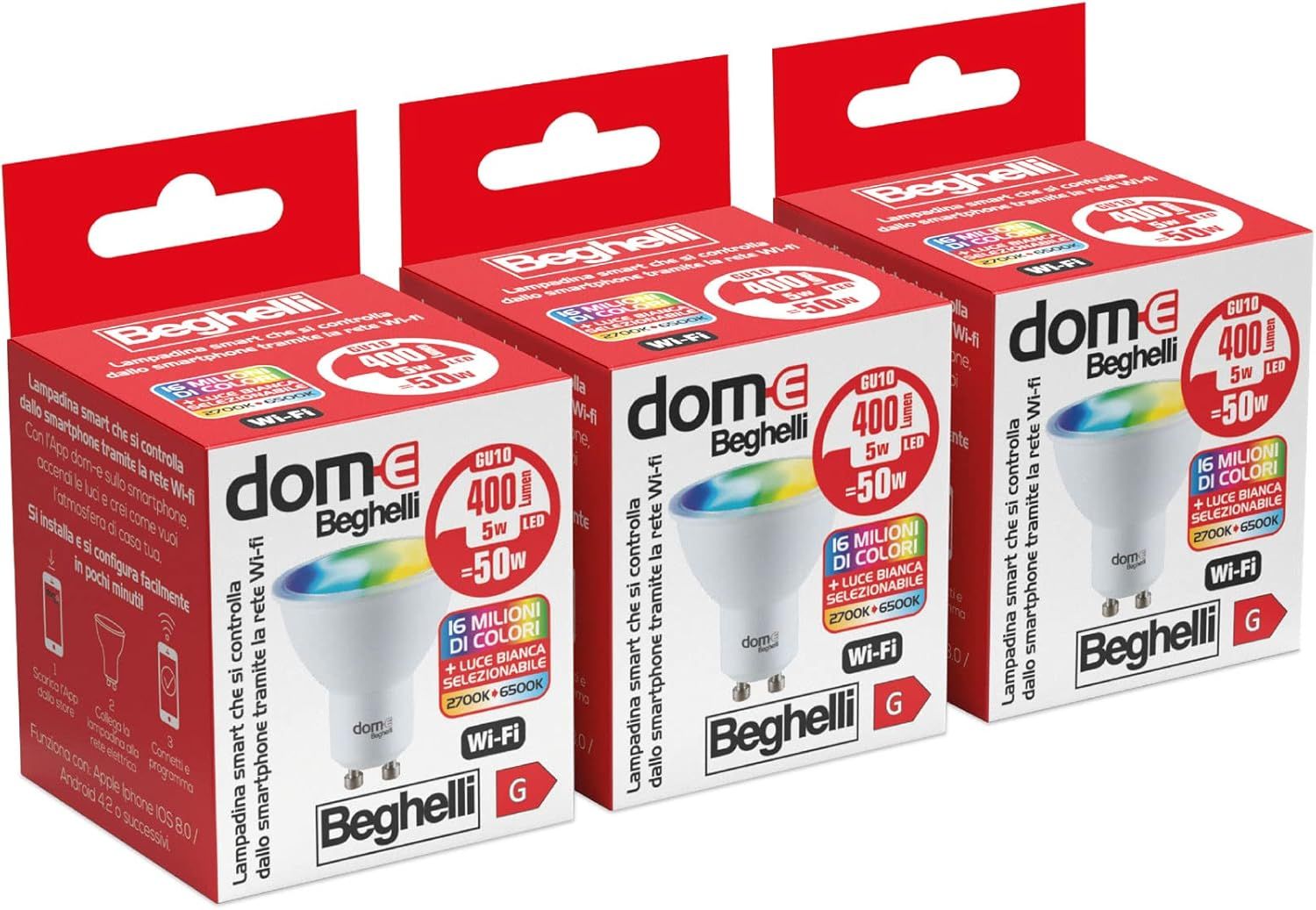 Dom-E Ampoule Led Alexa Smart Spot Gu10 Rgb-Cct Wifi, Lampe Compatible Avec L'application, Installation Facile, Rglage Des Couleurs En Lumire Chaude Et Froide, 3 Pices[Amp742676]