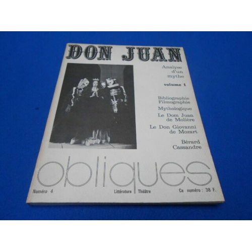 Don Juan . Analyse D'un Mythe. Vol. 1. Revue Obliques. N4   de Collectif  Format Broch 