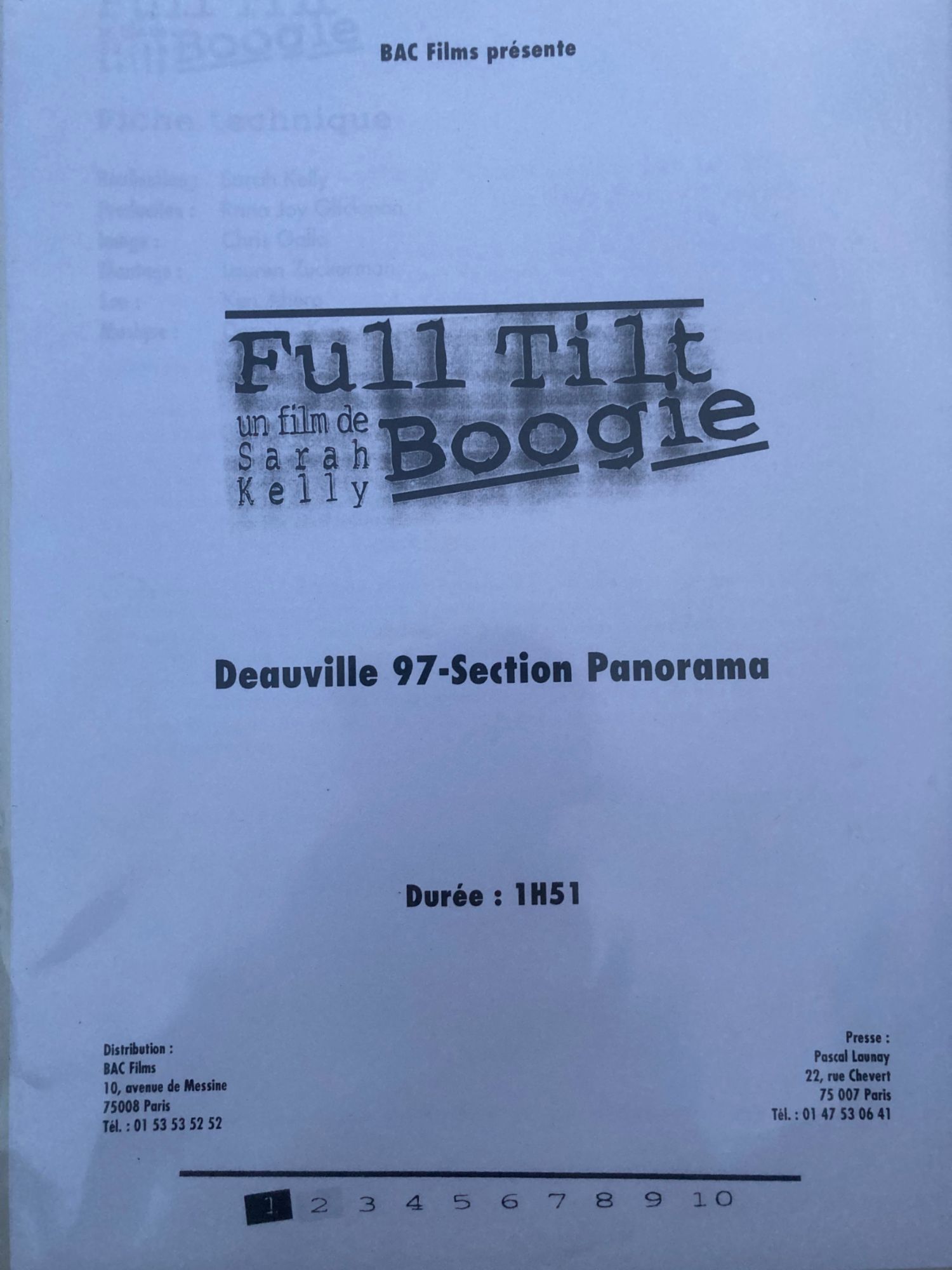 Dossier De Presse Du Film "Full Tilt Boogie" (Doc, Sarah Kelly, 1997) - The Making-Of "From Dusk Till Dawn" - Avec Robert Rodriguez, Quentin Tarantino, George Clooney, Harvey Keitel, Juliette Lewis...
