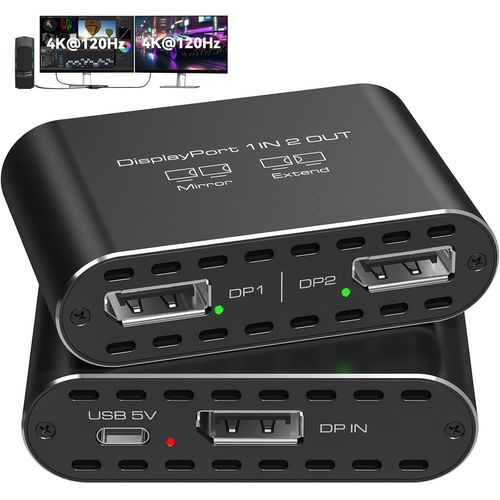 Double 4K@120Hz Extended Displayport  2 DP Adaptateur Display Port Splitter pour Deux Moniteurs 1 en 2 Out Support MST & SST Mode pour PC Ordinateur Portable Carte Graphique.[W813]