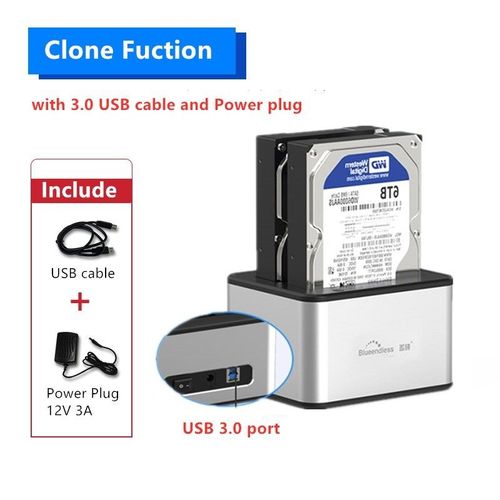 Double baie - Blueendless Station'accueil SATA HDD, 2 baies, 3.5 ", 2.5, USB 3.0, touristes Bay, clone SSD, duplicateur S6, station SMiStorage Enclosure
