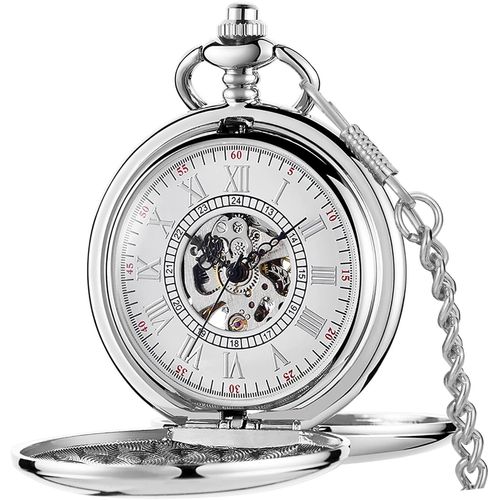 Double Hunter Montre De Poche Mcanique  Double Ouverture  La Main Montre  Gousset lgante Botier Argent Montres Et Coffret Cadeau Pour Homme Et Femme