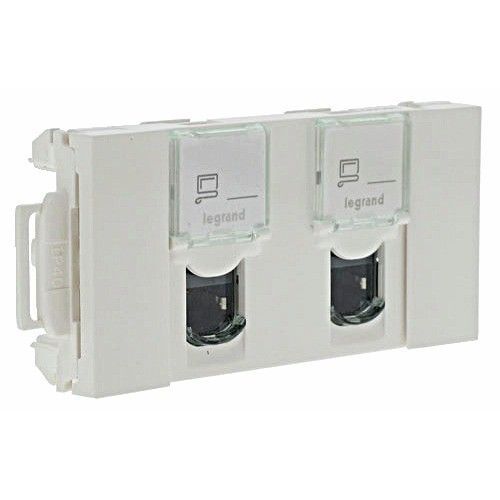 Double Prise Rj45 C5e Ftp - Pour Goulotte  Clippage Direct - 3 Modules - Blanc - Mosaic Legrand