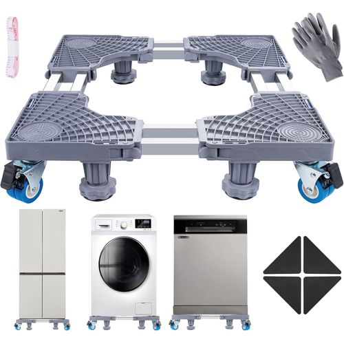 Double Tube Base De Machine  Laver Rglable, Base De Sche-Linge Avec 4 Roues Et 4 Pieds,Socle Lave Linge Avec Rgle+Gants+Tournevis  Double Tte Support De Rfrigrateur Roulett[MAC0649]