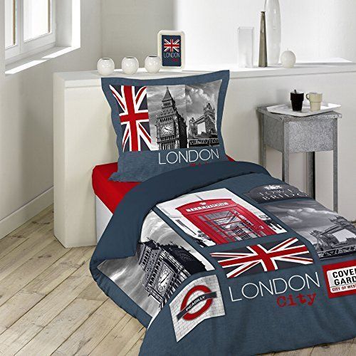Douceur D'Intrieur 1641617 City London Parure Avec Taie D'Oreiller Coton Multicolore 140 X 200 Cm