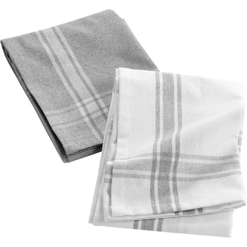 douceur d'intrieur, 2 Torchons (50 x 70 Cm) Cuisiline Gris Chine, Coton Recycl Tiss.[G772]