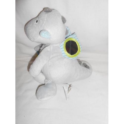 Doudou Activite Dragon Gris Blanc Bleu Aile Raye Grelot Hochet Miroir Anneau De Dentition Vert Bruit De Papier 30cm Okaidi Obaidi Ob