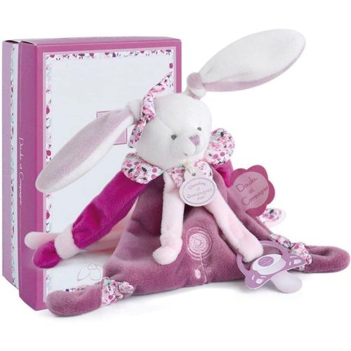 Doudou Attache Ttine, Sucette - Lapin Cerise Rose