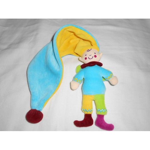 Doudou Bb Confort Katherine Roumanoff Lutin Arlequin Clown Fee Avec Ailes Bleu Vert Bordeaux Jaune Bonnet Long