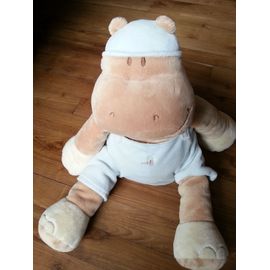 doudou hippopotame noukie's salopette bandana palmier assis 26 cm