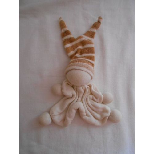 Doudou Keptin-Jr Bodegraven Keptin Jr Coton Bio Lutin Bonnet Raye Double Deux Noeud Grelot Marron Caramel Beige Ecru Creme