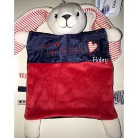 Doudou Lapin Blanc Rouge Et Bleu Marine Coeurs Mots D Enfants Plat Tout Petit Bisou Peluche Jouet Bebe Rakuten