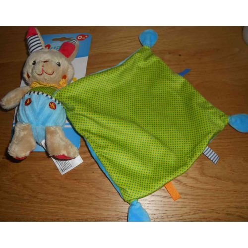 Doudou Lapin Bleu Vert Ouatoo Baby Peluche Bb Mouchoir A Pois