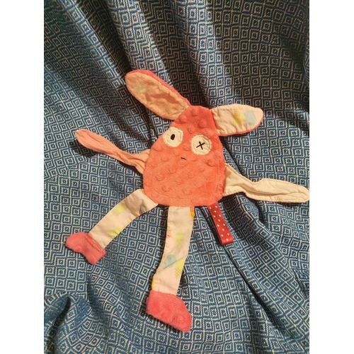 Doudou Lapin Plat Rose Velours Reliefs Tissu toiles Glaces