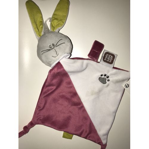 Doudou Lapin Plat Trois Kilos Sept Gris Bordeaux Blanc Empreinte Attache Tetine Sucette  Novatex Peluche Jouet Eveil Bebe Handkerchief  Soft Toys Comforter