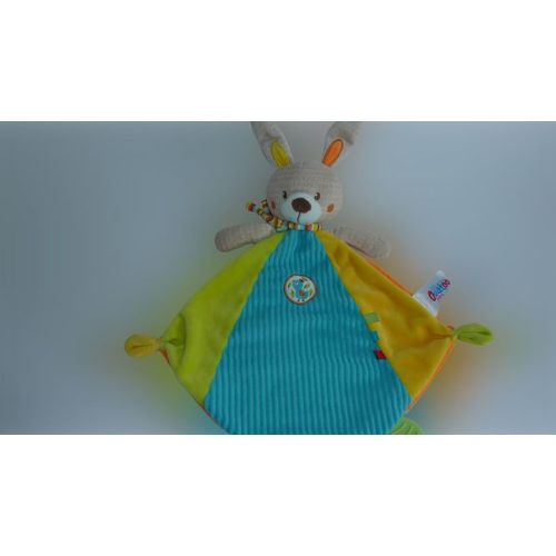 Doudou Lapin Plat Turquoise Orange Jaune Ouatoo Baby