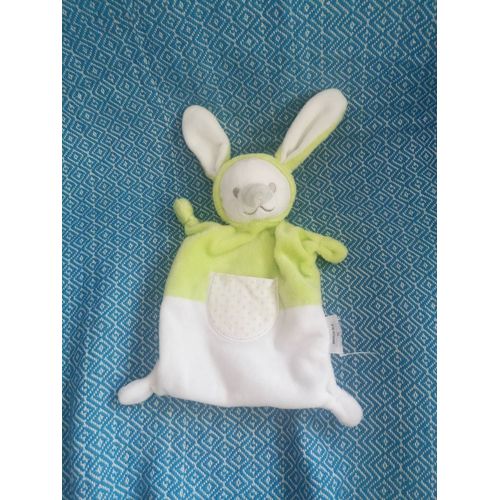 Doudou Lapin Plat Vert Fluo Blanc Capuche Pois Grain De Bl