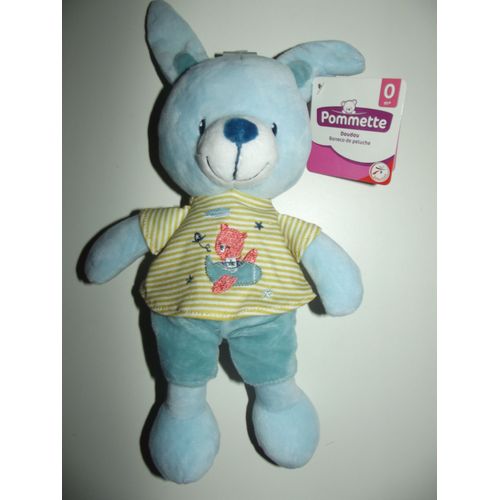 Doudou Lapin Pommette Intermarch Bleu Ciel Vert Ray Blanc Orange Avion Jouet Bebe Naissance Peluche veil Enfant Comfort Blanket Comforter Soft Toy 25 Cm/Oreilles 7 Cm