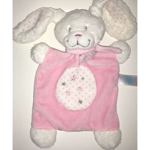 Doudou Lapin Rectangle Plat Rose Blanc Etoiles Peluche Jouet Bebe Plush Soft Toys Pink Bunny Rabbit Tex Baby