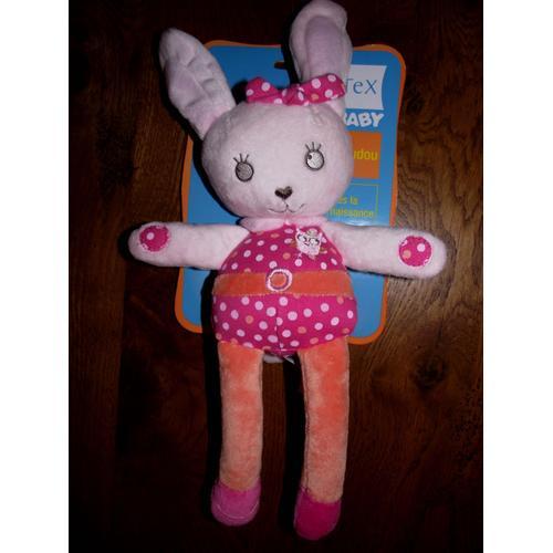 Doudou Lapin Tex Carrefour Peluche Rose Orange 32 Cm