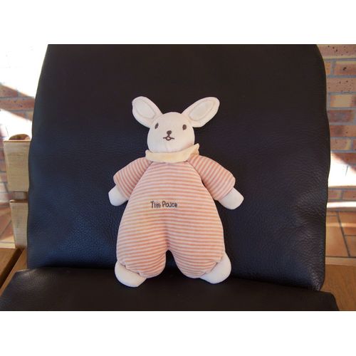 Doudou Lapin Tim Pouce Tim Toys Raye Orance Ecru