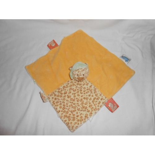 Doudou Lopard Lo Tigre Peluche Noukie's Noukies Bandana Vert Sur La Tte Jungle Felin Lion Jaguar Jaune Plat Carre Etiquette