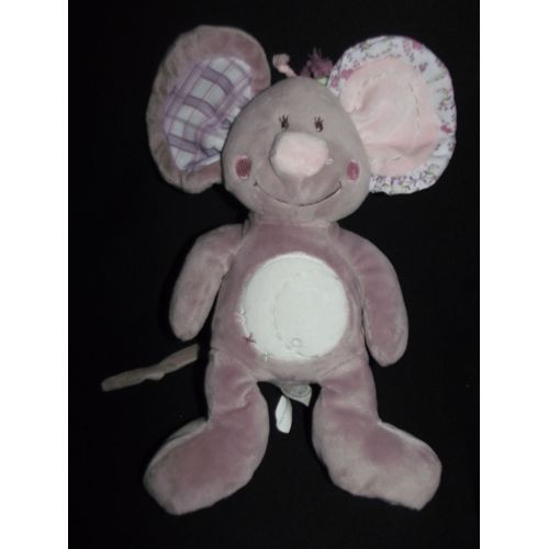 Doudou Nina La Souris Noukie's Noukies Grand Modle Violet Blanc Rose Fleurs Comfort Blanket Comforter Soft Toy Peluche 30 Cm Environ