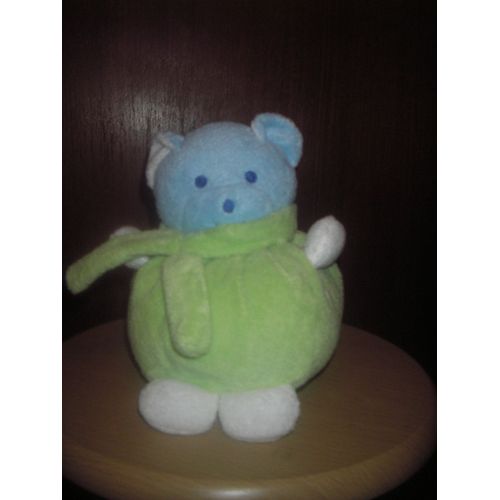 Doudou Nounours Emmitoufl Musti De Mustela, Coloris Bleu, Blanc, Vert Ple, Yeux Et Museau Brods, Tout Doux, Tout Moelleux, 100% Polyester, Hauteur 20 Cm, Largeur 18 Cm, Profondeur 19,5 Cm.