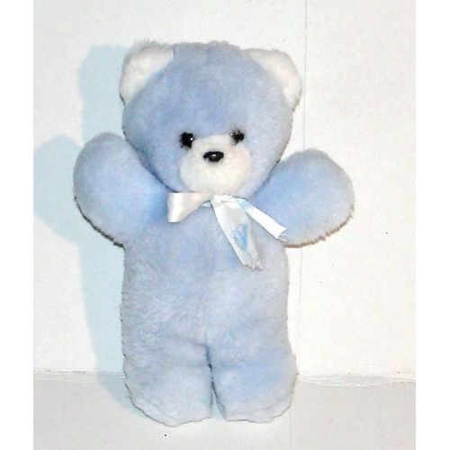 Doudou Ours Bleu Nounours Peluche Ourson 21 Cm Museau Oreilles Blanc Yeux Noir Grelot