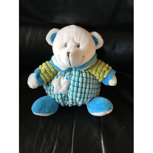 Doudou Ours Boule Vert Et Bleu toile Mes Petits Cailloux